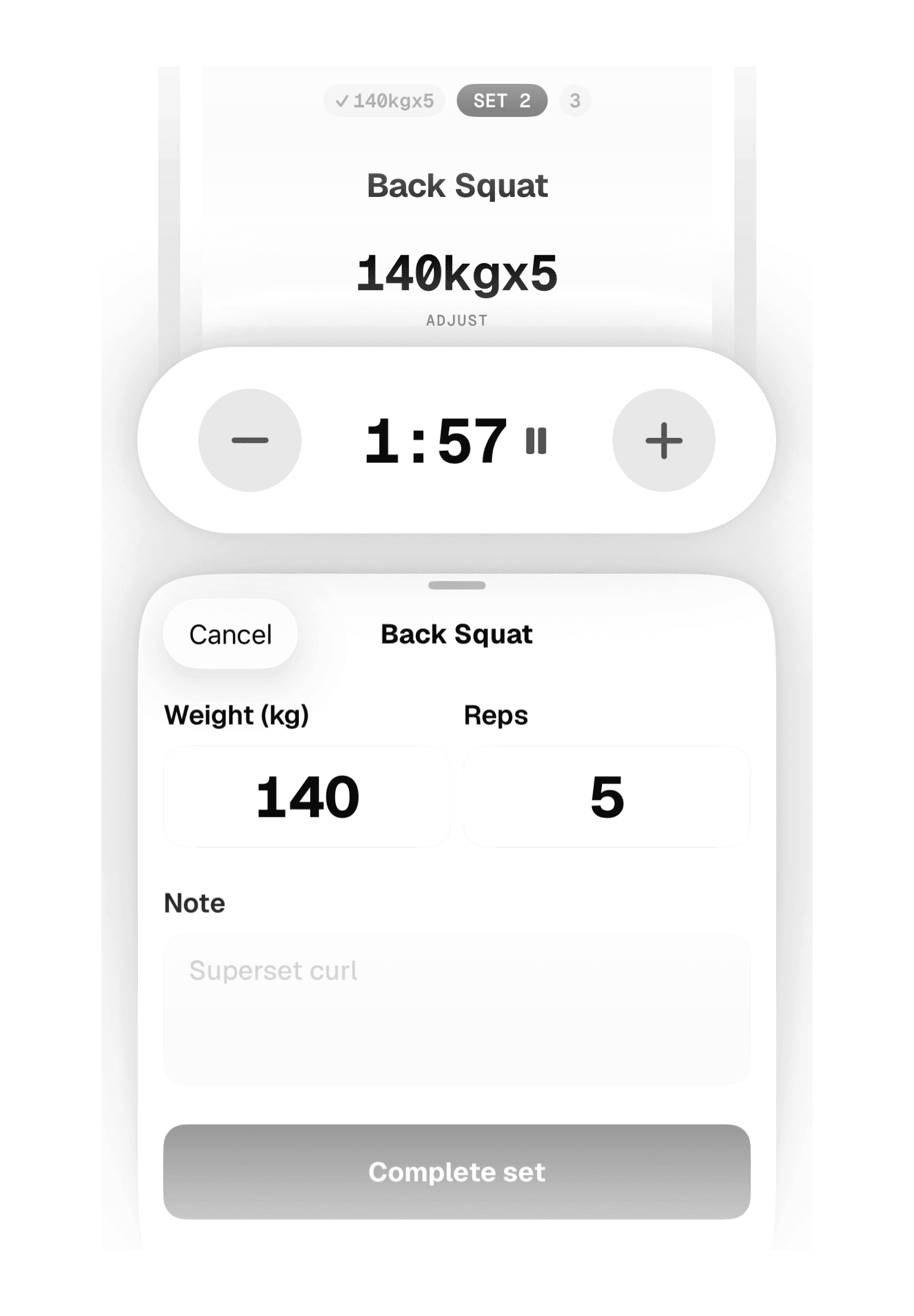 Unit rest timer running at 1:57 with the set editor below